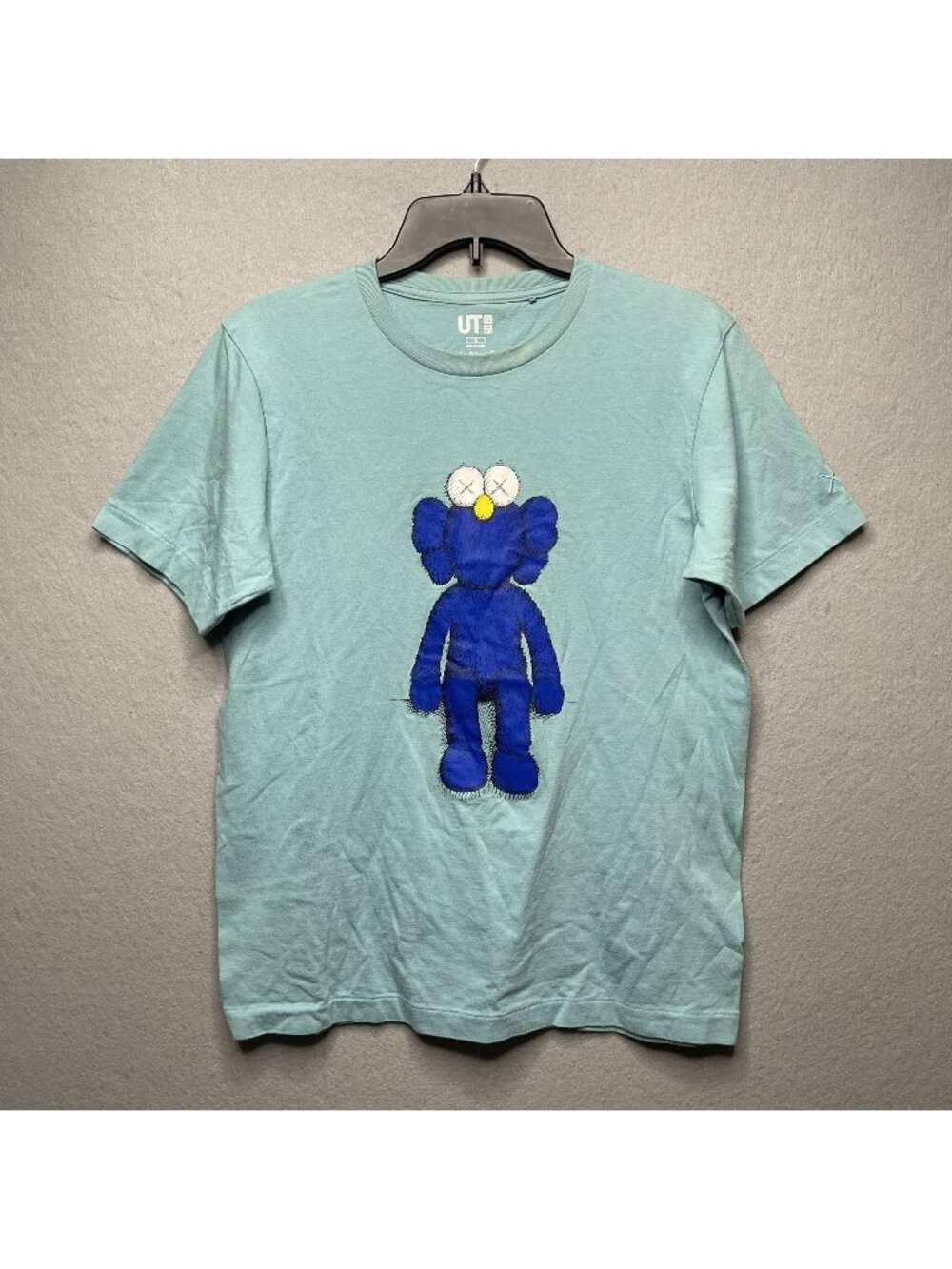 KAWS X Uniqlo UT Light Blue Small Graphic Tee With Blue BFF Character Embroidery